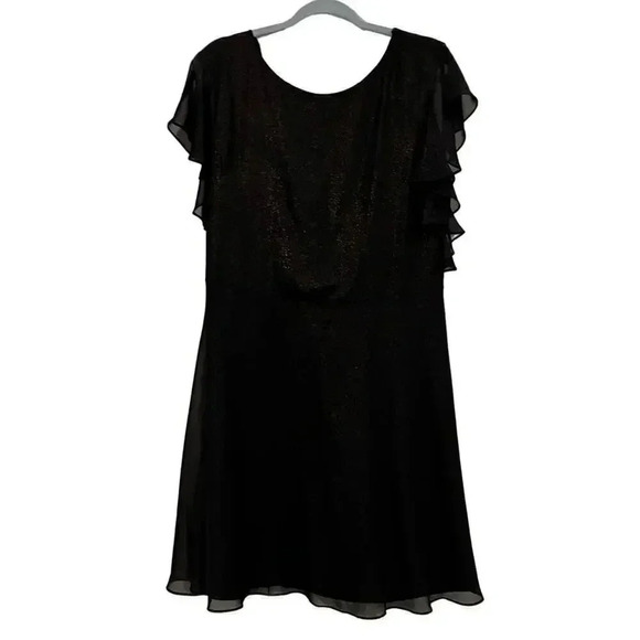 Halston cocktail dress ruffled black with sparkles mini size 14 - Picture 4 of 5
